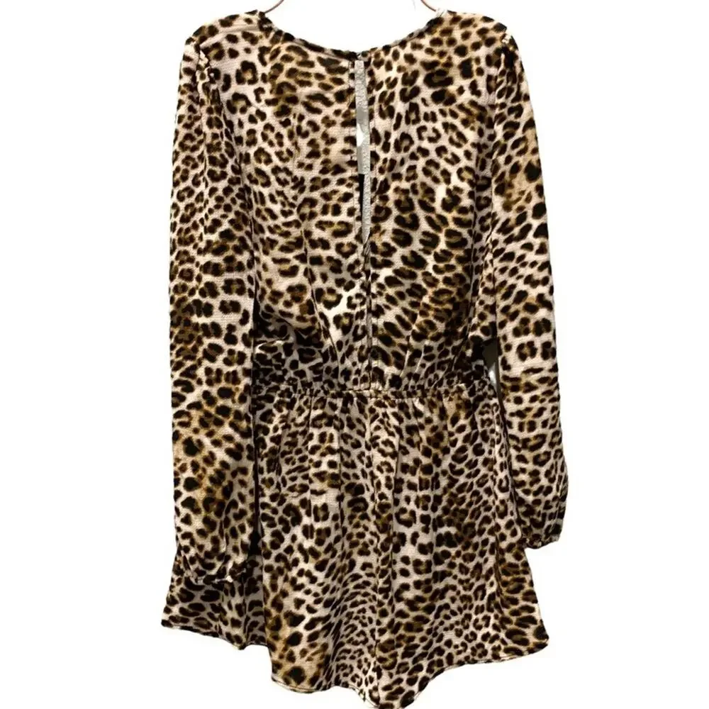 Audrey 3+1 romper animal print leopard gathered elasticized waist size small‎